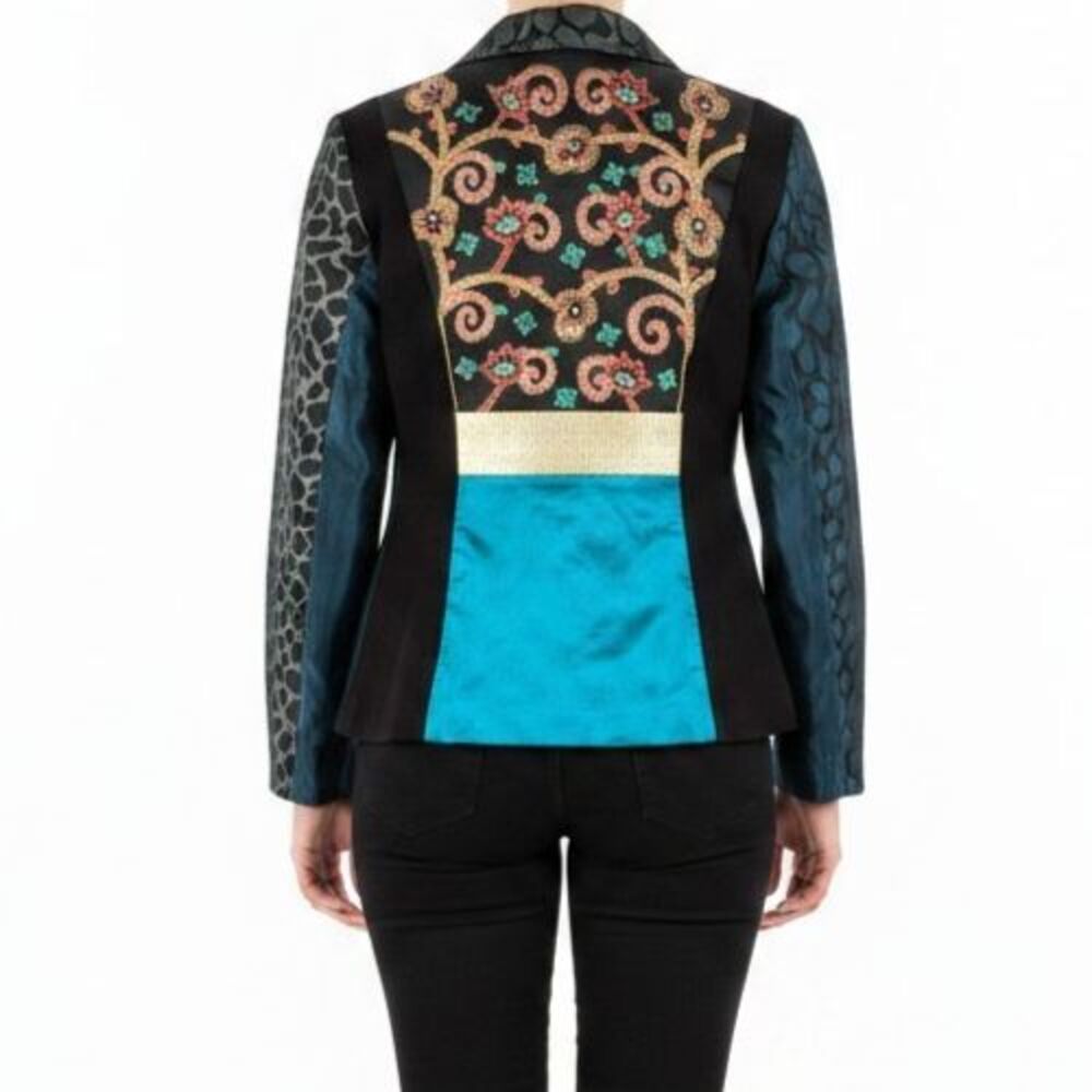 Desigual Multicolored Mixed Fabric Jacket Women Size L EU44 Metallic Art to Wear - Picture 1 of 12